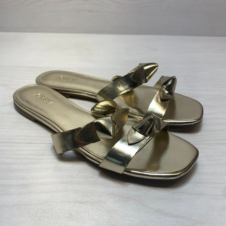 J Crew Sandals Womens 10 Double Knot Metallic Gold Beach Slides Flats Euc